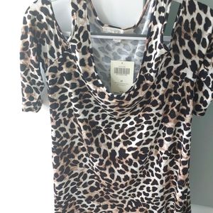 Boston Proper Stylish Cheetah Print off the shoulder top, size Medium.